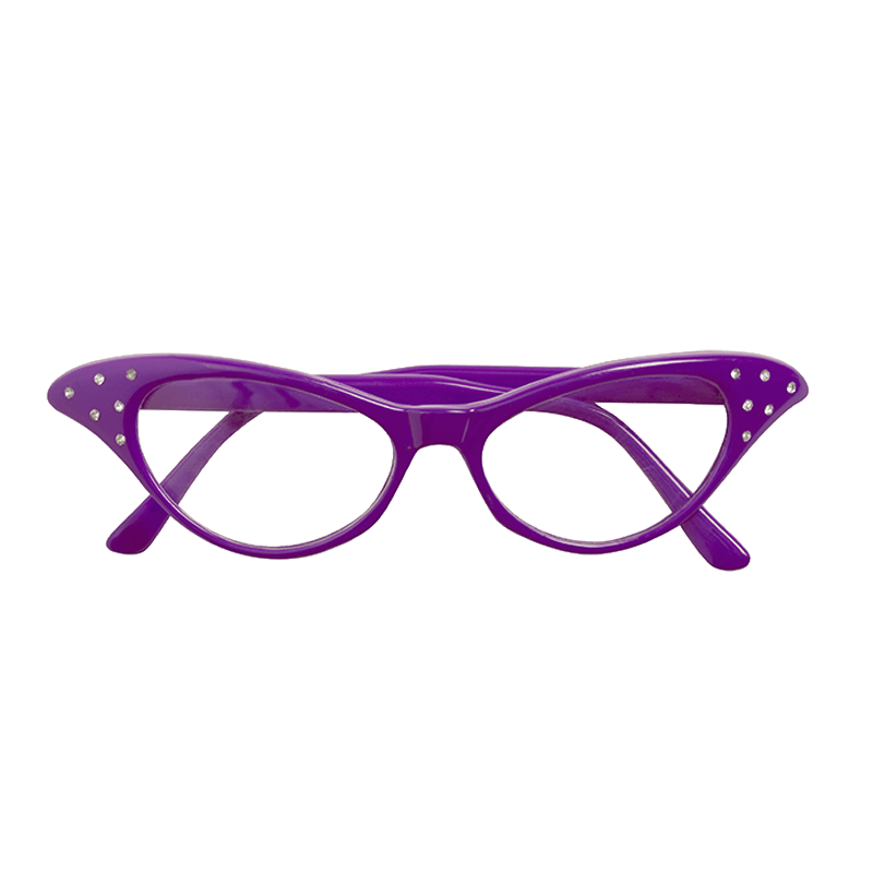 fifties style purple glasses